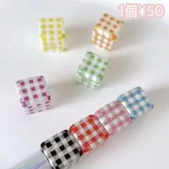 カスタムボールペン対応ビーズ ♡ ギンガムチェック キューブビーズ