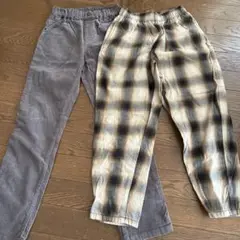 140サイズ グレーとチェック柄 ボトムス　セット売り