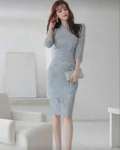 水色レースタイトワンピース