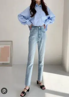 ハイウエストテーパードデニムパンツ[cu157a]