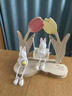 ナチュラルキッチン　木製チューリップブランコ　足ぶらオブジェウサギ３点セット 春
