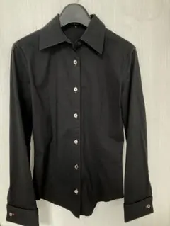 【美品】M-PREMIER 黒長袖シャツ・赤ステッチ