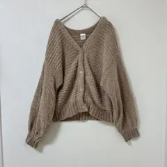 ブラウン　長袖カーディガン　Fサイズ 編み込み、4-8