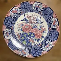 有田焼 若山窯 染錦牡丹花鳥文図の絵皿 陶磁器 飾り皿 大皿 盛皿
