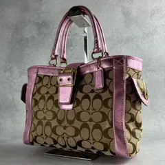 良品✨コーチ トートバッグ キャンバス×レザー シグネチャー 金具 y2k