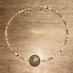 #51 ビーズネックレス ブラックストーン アンティーク調 貴族風