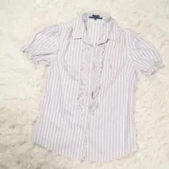 【美品】ラルフローレン ポロ 半袖シャツ ストライプ フリル パフスリーブ