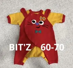 Bitz ウサギデザイン 内側フリース ロンパース 赤 黄色 60-70