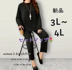 60 レディース 大きいサイズ セットアップ ズボン トップス 3L 4L 黒