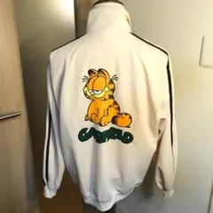 メンズ【美品 ガーフィールド】公式 L ベージュ 刺繍 トラックジャケット 猫