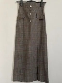 チェック柄アソートボタンスリットナロースカート S グレー