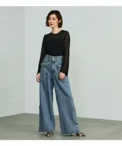 atelier something ビッグポケットスリットワイドデニムパンツ