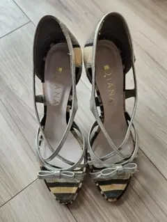 DIANA　ストライプ オープントゥサンダル(中古品)