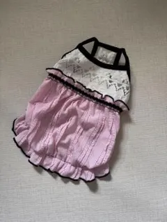 犬服　キャミバルーンワンピース　紫花柄立ち襟フリル付きバルーンワンピース 犬服 キャミバルーンワンピース 紫花柄立ち襟フリル付きバルーン