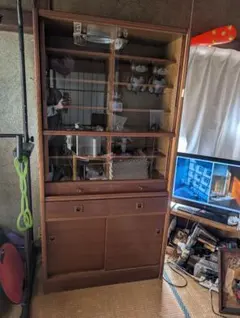 昭和 レトロ 木製 食器棚 ガラス扉付き 近場歓迎