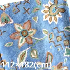 青色 花柄 綿生地 シワ加工