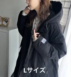 【Javaコラボ】フード付き中綿 オーバーサイズ ブルゾン　L ブラック