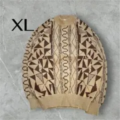 ★タケオ様★ニットセーター 幾何学模様 ベージュ XL モックネック