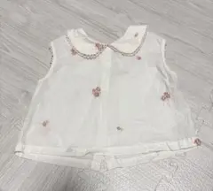 韓国子供服　キッズ 半袖ブラウス 花柄刺繍 襟付き