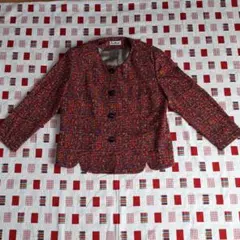 USED 　レトロ　肩パット入り　レディース　ジャケット　ノーカラー　カラフル