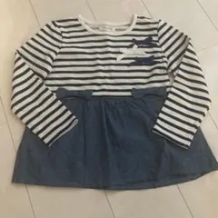 美品☆ストライプ柄デニム風チュニック☆ボーダー☆女の子チュニック