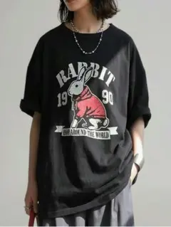 antiqua ラビットプリントTシャツ ブラック Plusのサムネイル