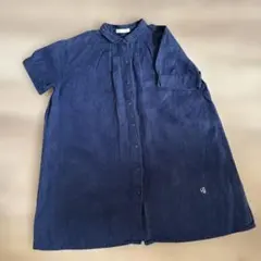 studio CLIP 半袖 シャツ ネイビー　麻100 チュニック　刺繍のサムネイル