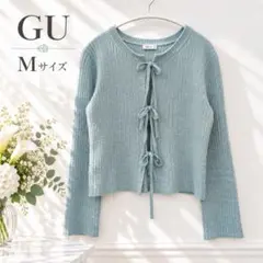 GU ジーユー フロントリボン ニット カーディガン 水色 M レースアップ