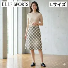 ELLE SPORTS エルスポーツ チェック柄 台形スカート ベルト付き Lのサムネイル
