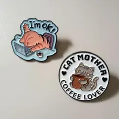 猫のブローチ 新品2個セット 猫とコーヒー オフィスワーク セール