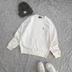 キッズ　トレーナー　スエット　長袖　白　オフホワイト　刺繍　ワンポイント　160