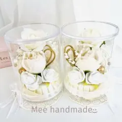 仏花 お供え花 ケース付 一対 ホワイト 仏壇 お盆 お彼岸 ローズ 白 C32