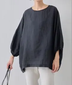 美品✨25SS ビアズリー リネンデニムフレアシャツ ブラック 洗える 美品✨25SS ビアズリー リネンデニムフレアシャツ ブラック 洗える