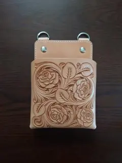 シザーケース　4丁　本革　薔薇のカービング