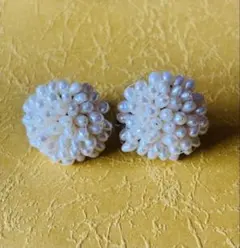 【美品】淡水パールイヤリング。ライスパール。 直径約2センチ。