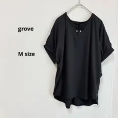 grove グローブ　パール装飾　ブラウス　M ブラック　半袖　ゆったりのサムネイル