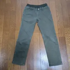 オリーブグリーン ゴムウエスト ストレートパンツ 100cm