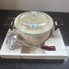 ♥️レトロ両手鍋 花柄 お玉付のサムネイル