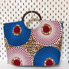 アフリカンファブリック　リングハンドルバッグ　サークル柄　ハンドメイド