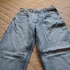 ライトブルー ストレートデニム フリンジ裾