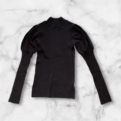 riendaリブ編み パフスリーブ ニット ブラック