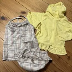 チェック柄フリル水着セット 上下セット　ラッシュガード