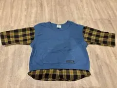 【80】F.O.KIDS レイヤード風 トレーナー チェック 青 黄色 春物