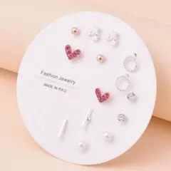 ハート型 ピンク ジルコニア スタッド ピアス セット 7色入り ローズゴールド