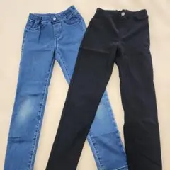 GU　のびのびレギンスパンツ　デニムブルー＆ブラック 130cm
