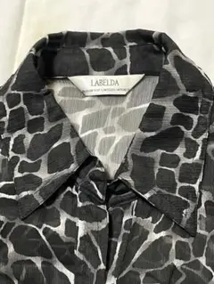LABELDA 古着 LL シースルー 七部 長袖 シャツ 柄 石畳 氷割 丈長