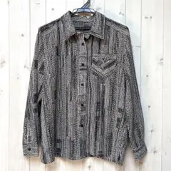 Vintage used 80s 90s レトロ　総柄　ストライプ　ブラウスのサムネイル