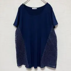 eur3 エウルキューブ 半袖Tシャツ レース 切替13号 XL 紺 ネイビーのサムネイル