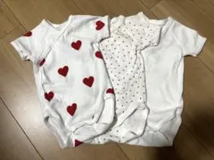 プチバトー　ハートプリント半袖あわせボディ3枚セット