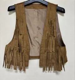 【匿名配送】ブラウン フリンジ ノースリーブベスト M size